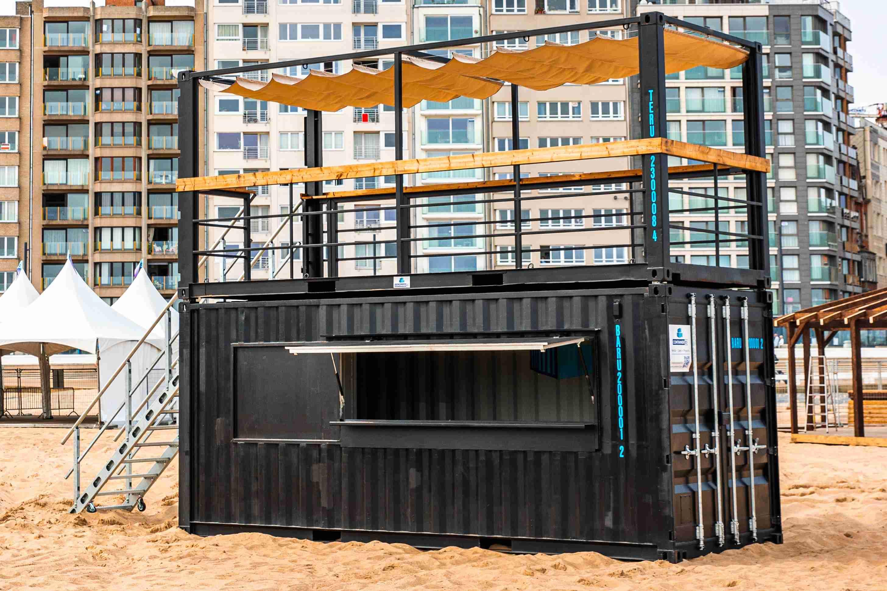 Mobile rooftop bar container with 360 degree views for festivals, functions and parties for hire or sale at ContainerID